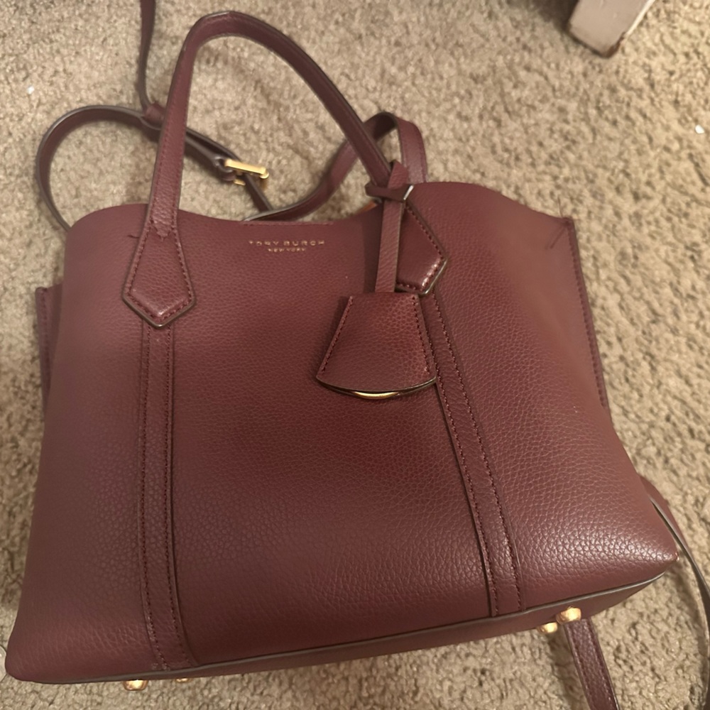 Maroon Tory Burch tote bag